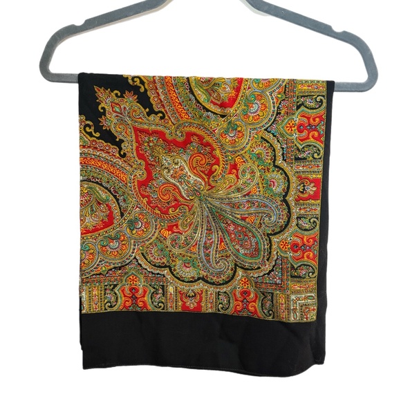 Vintage Hand-Printed Swiss 🇨🇭 Wool Scarf by Robinson & Golluber - 31" x 31" - Picture 4 of 11